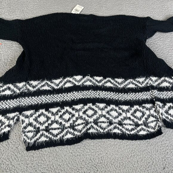 Abercrombie & Fitch Cardigan Sweater Girls M 12 Black White Fair Isle Open Front - Picture 6 of 11